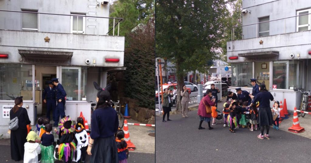 「渋谷で暴れる人たちよ、これがハロウィンだ」交番で警察官がお菓子をあげる光景が微笑ましいと話題に！